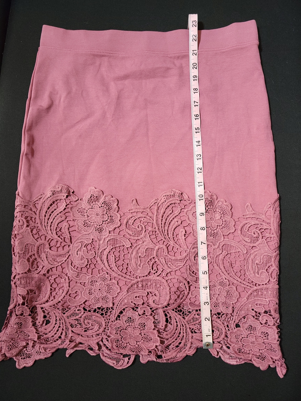 Haute Monde Mauve Pink Lace-Trim Pencil Skirt - Picture 7 of 10